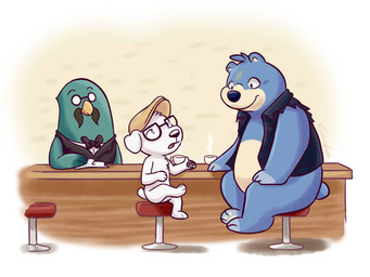 anthro belly blue_body blue_fur clothing eyewear facial_hair flat_cap fur glasses group hat headgear headwear male mustache overweight overweight_male shirt sitting topwear white_body white_fur eclipticafusion animal_crossing nintendo brewster_(animal_crossing) groucho_(animal_crossing) k.k._slider avian bear canid canine canis domestic_dog mammal 2014 4:3
