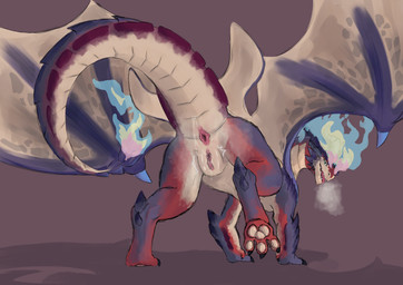 3_toes anus aroused big_tail blue_body bodily_fluids bodily_fluids_string butt claws colored_fire countershade_torso countershading feet female feral finger_claws fingers fire genitals horn looking_at_viewer looking_back looking_back_at_viewer markings membrane_(anatomy) membranous_wings open_mouth pawpads paws pink_anus pink_vulva presenting presenting_anus presenting_hindquarters presenting_pawpads presenting_vulva raised_leg rear_view scale_markings scales smile solo spikes steam steamy_anus steamy_breath steamy_butt steamy_pussy tail tail_anus tail_wings teal_eyes toe_claws toes underbelly unusual_anatomy unusual_tail unusual_wing_placement vulva wings hiecz_hiacz mythology smolder's_mom dragon imperial_dragon_(lol) mythological_creature mythological_scalie scalie absurd_res hi_res