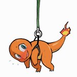 ambiguous_gender blush bodily_fluids bound fangs harness simple_background solo sweat sweatdrop teeth white_background twentyfur nintendo pokemon charmander generation_1_pokemon pokemon_(species) scalie 1:1 2d_animation animated hi_res motion_tweening short_playtime