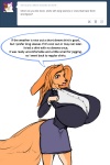 2:3 amanda_(simonaquarius) anthro big_breasts breasts brown_eyes canid canine clothing curvy_figure english_text female fox hair huge_breasts hybrid lagomorph leporid long_hair mammal orange_hair rabbit simonaquarius solo text undressing voluptuous