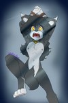 anthro bdsm black_body black_fur black_hair bodily_fluids bondage bound breasts crying female forced fur hair long_hair small_breasts solo tail_covering_crotch tears white_body white_fur yellow_eyes young wolfie-pawz street_urchin_(wolfie-pawz) canid canine canis mammal wolf 2:3 alternate_version_at_source hi_res