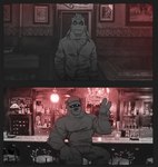 anthro bar blue_eyes clothing duo gesture hand_gesture hat headgear headwear jolly_roger male muscular muscular_male photo_background two_panel_image v_sign higgsfigs echo_(game) echo_(series) echo_project flynn_moore sydney_bronson gila_monster helodermatid lizard mammal mustelid otter reptile scalie 2022 guide_lines hi_res photography_(artwork) sketch