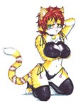 anthro big_breasts breasts brown_hair butt cat_lingerie claws cleavage_cutout clothed clothing cutout female fur green_eyes hair lingerie muscular muscular_female solo striped_body stripes yellow_body yellow_fur dany-kabii-art lauren_vanpelt felid hybrid liger lion mammal pantherine hi_res