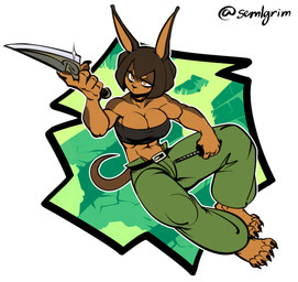5_fingers 5_toes anthro bandeau barefoot belt biceps big_breasts bottomwear breasts brown_body brown_fur brown_hair choker cleavage clothed clothing dagger feet female fingers fur hair holding_object holding_weapon jewelry knife melee_weapon midriff muscular muscular_anthro muscular_female nails navel necklace orange_eyes pants pawpads sharp_nails short_hair simple_background solo toes topwear weapon white_background sem-l-grim dog_knight_rpg rory_(ceehaz) canid canine canis dobermann domestic_dog mammal pinscher 2020 absurd_res hi_res