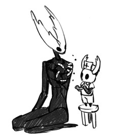 2_horns ambiguous_gender anthro armless bandage bandaged_body black_body chair clothed clothing duo first_aid_kit furniture horn looking_at_another medical_instrument on_chair on_kness one_arm patch_(fabric) scientific_instrument simple_background size_difference white_background wounded boopie hollow_knight_(franchise) team_cherry hollow_knight_(character) the_knight_(hollow_knight) void_(hollow_knight) arachnid arthropod insect vessel_(species) hi_res monochrome sibling_(lore)