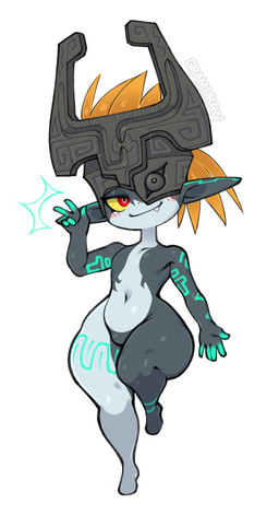 5_fingers armor barefoot black_body blush blush_lines closed_smile clothing emanata featureless_crotch featureless_feet feet female fingers flat_chested floating front_view fused_shadow gesture green_body hair hand_gesture headgear headwear helmet markings mouth_closed navel one_eye_obstructed one_fang orange_hair pointy_ears red_eyes shortstack shortstack_female simple_background smile solo thick_thighs v_sign white_background white_body wide_hips yellow_sclera gramdraw nintendo the_legend_of_zelda twilight_princess midna humanoid imp twili 2025 absurd_res hi_res portrait watermark