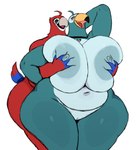 anthro areola beak big_areola big_breasts biped blue_areola blue_body blue_feathers blue_nipples blush bottomless breast_grab breasts choker clothed clothing countershading duo feathers female female/female genitals glistening_eyelids hand_behind_head hand_on_breast heart_choker huge_areola huge_breasts huge_hips huge_thighs hyper hyper_breasts hyper_hips hyper_thighs jewelry lidded_eyes multicolored_body narrowed_eyes necklace nipple_dip nipples non-mammal_breasts non-mammal_nipples nude open_mouth open_smile pussy red_body red_feathers simple_background smile tail thick_thighs topless two_tone_body white_background wide_hipped_anthro wide_hipped_female wide_hips sssonic2 katie_(sssonic2) tanya_(mooncheese) avian bird parrot 2024 digital_media_(artwork) hi_res