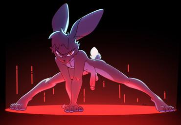 anthro balls cheek_tuft erection facial_tuft fur genitals grey_body grey_fur grey_hair hair half-closed_eyes humanoid_genitalia humanoid_penis male narrowed_eyes nude penis portal simple_background solo tuft xing1 lagomorph leporid mammal rabbit hi_res