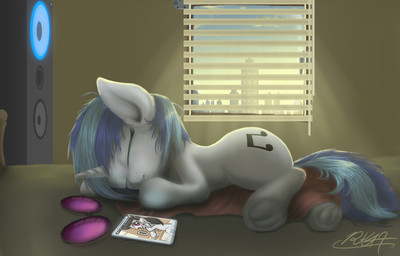 bedding blanket blinds blue_hair building cellphone city cutie_mark electronics eyebrows eyelashes eyes_closed eyewear female feral hair hooves horn inside light lying multicolored_hair nude phone short_hair skyscraper sleeping smartphone solo speaker sunglasses sunlight two_tone_hair underhoof window rk49 friendship_is_magic hasbro my_little_pony mythology octavia_(mlp) vinyl_scratch_(mlp) equid equine mammal mythological_creature mythological_equine unicorn 2018 hi_res signature