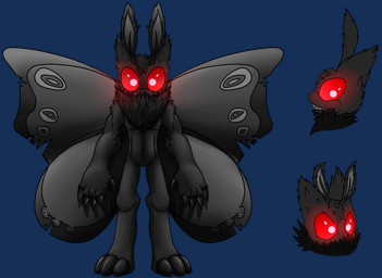 antennae_(anatomy) claws fluffy glowing glowing_eyes male red_eyes sharp_teeth solo teeth wings snowyowlkonnen mothman arthropod cryptid humanoid insect lepidopteran moth alpha_channel hi_res