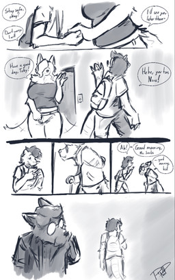 anthro backpack cane dialogue duo eyewear female glasses hand_holding hunchback male tail tail_motion tailwag text walking_away ravid_anml mr_seulis_(ravid_anml) nora_seulis_(ravid_anml) tobias_hecaucatl_(ravid_anml) american_opossum canid canine canis mammal marsupial wolf absurd_res comic english_text hi_res