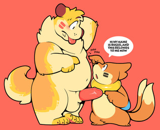 2_tails 4_fingers 4_toes ambiguous_gender animal_genitalia anthro anthro_on_anthro balls belly blush constricted_pupils cute_fangs dialogue duo erection fangs feet fingers fur genitals gesture hand_behind_head hand_gesture humanoid_genitalia humanoid_penis interspecies looking_down looking_up male male/ambiguous multi_tail multicolored_body multicolored_fur navel nude open_mouth orange_body orange_fur overweight overweight_anthro overweight_male penis pink_penis pointing pointing_at_another pointing_at_penis pokephilia poking pupils red_background sheath simple_background size_difference small_pupils speech_bubble standing tail tan_balls tan_body tan_fur tan_sheath teeth text toes tongue tongue_out wide_eyed yellow_body yellow_fur thezestiestbone nintendo pokemon zesty_(zestibone) buizel canid canine canis domestic_dog generation_4_pokemon mammal molosser mountain_dog pokemon_(species) saint_bernard 2025 digital_drawing_(artwork) digital_media_(artwork) english_text hi_res
