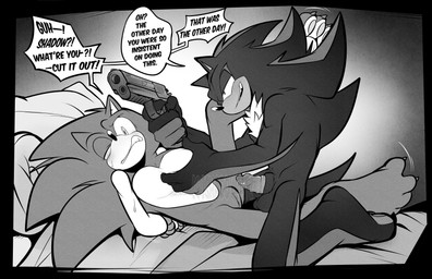 andromorph andromorph/male anthro bdsm becoming_erect bed bondage bound chest_grab dialogue duo forced furniture genitals gun handgun hands_behind_head holding_gun holding_handgun holding_object holding_pistol holding_ranged_weapon holding_weapon improper_gun_handling intersex intersex/male lying male on_back on_bed pawpads pistol ranged_weapon rape restraints rope rope_bondage sex smile speech_bubble text unsafe_weapon_practices vulva weapon shaddycatz sega sonic_the_hedgehog_(series) shadow_the_hedgehog sonic_the_hedgehog eulipotyphlan hedgehog mammal 2025 absurd_res digital_drawing_(artwork) digital_media_(artwork) english_text hi_res monochrome
