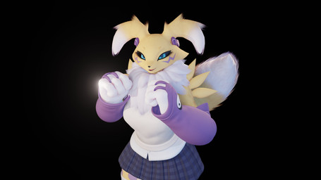anthro armwear big_breasts black_background blue_eyes bottomwear breasts bridal_gauntlets clothed clothing female legwear simple_background skirt solo tail thick_thighs thigh_highs wide_hips yin_yang doomfella dogzeela_(modeler) bandai_namco digimon canid digimon_(species) mammal renamon 16:9 3d_(artwork) 4k absurd_res digital_media_(artwork) hi_res widescreen