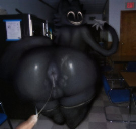 4_fingers anthro anus arm_tuft backsack balls big_butt black_body black_clothing black_fur black_legwear bodily_fluids butt checkered checkered_floor cheek_tuft clothing creepy_smile cum cum_in_ass cum_inside cum_on_penis cum_string duo erection facial_tuft fingers fur genital_fluids genitals gloves handwear legwear long_arms looking_back male nightmare_fuel penis photo_background rear_view shoulder_tuft smile standing tail thick_thighs tuft white_clothing white_gloves white_handwear guhg_kemonowo trevor_henderson cartoon_cat_(trevor_henderson) domestic_cat felid feline felis human mammal 2025 english_description photography_(artwork)