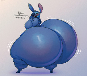 anthro big_butt big_nose black_mouth black_sclera blue_body blue_ears blue_nose blue_tail bubble_butt butt huge_butt huge_nose hyper hyper_butt looking_at_viewer looking_back looking_back_at_viewer male motion_lines open_mouth open_smile pink_inner_ear pink_tongue rear_view scut_tail sharp_teeth short_tail shortstack shortstack_male smile smiling_at_viewer solo tail teeth thick_thighs tongue white_eyes schplingnops disney lilo_and_stitch stitch_(lilo_and_stitch) alien experiment_(lilo_and_stitch) 2026 colored digital_media_(artwork) shaded signature