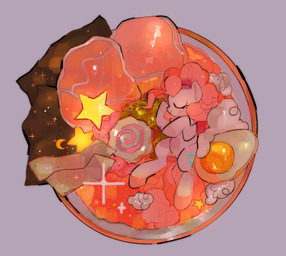 boiled_egg egg eyes_closed female food hooves lying mane meat micro narutomaki noodles on_back pink_body pink_mane ramen ramen_noodles seaweed sleeping smile solo sparkles unguligrade poneko-chan friendship_is_magic hasbro my_little_pony pinkie_pie_(mlp) equid equine horse mammal pony