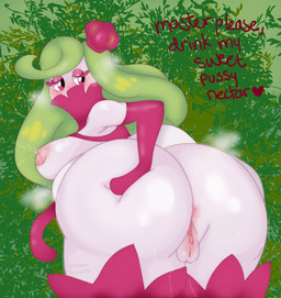 anthro areola big_breasts big_butt bodily_fluids breasts butt dripping female genital_fluids genitals lactating master nipples not_furry pink_areola pink_nipples pink_vulva plant pokemorph solo submissive submissive_anthro thick_thighs vaginal_fluid_drip vaginal_fluids vulva spicyotter nintendo pokemon elemental_creature flora_fauna generation_7_pokemon pokemon_(species) tsareena hi_res