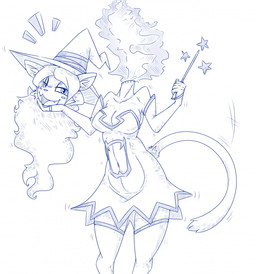 anthro bottomwear clothing detachable detachable_head female hair hat headgear headless headwear holding_head holding_own_head long_hair looking_at_viewer miniskirt simple_background skirt solo star_symbol wand white_background witch_hat wouhlven european_mythology irish_mythology mythology blaire_(max_o-zuma) domestic_cat dullahan felid feline felis mammal hi_res