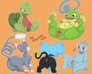 animal_genitalia anthro anus balls blue_body blue_fur blush bodily_fluids cloaca feet female feral fur genital_fluids genitals group hair horizontal_cloaca humanoid_genitalia humanoid_genitalia_on_feral humanoid_vulva humanoid_vulva_on_feral lying male nude on_back on_side open_mouth penis rear_view simple_background sitting smile smug tail text tongue vulva whyvern nintendo pokemon amphibian animal_humanoid canid felid generation_1_pokemon generation_2_pokemon generation_3_pokemon generation_4_pokemon generation_5_pokemon glameow humanoid machop mammal pokemon_(species) politoed reptile scalie shinx treecko 5:4 absurd_res digital_media_(artwork) english_text hi_res
