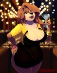 alcohol anthro beverage big_breasts breasts butt clothed clothing cocktail eyewear female fur glasses hair jewelry martini night open_mouth solo text cinderart bear mammal absurd_res artist_name colored digital_drawing_(artwork) digital_media_(artwork) hi_res shaded