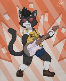 electric_guitar guitar musical_instrument plucked_string_instrument solo standing string_instrument nutty_bo domestic_cat felid feline felis mammal hi_res