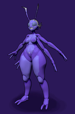 2_toes 3_fingers 4_arms antennae_(anatomy) anthro areola big_areola biped breasts compound_eyes curvy_figure exoskeleton feet female fingers front_view genitals grey_eyes hair inverted_nipples multi_arm multi_limb nipples non-mammal_breasts nude purple_antennae purple_background purple_body purple_exoskeleton purple_nipples purple_vulva shadow short_hair simple_background small_waist smile solo spread_arms standing toes vulva white_hair wide_hips captkiro gibbi_(derek_hetrick) arthropod insect 2015 3d_(artwork) cool_colors digital_media_(artwork) full-length_portrait hi_res portrait purple_theme zbrush_(artwork)