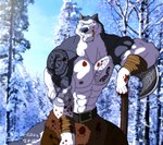 2018 abs anthro artist_name axe baldur_(deity) baldur_(xxsparcoxx) belt blood bodily_fluids bottomwear canid canine canis clothing digital_media_(artwork) european_mythology fur grey_body grey_fur male mammal multicolored_body multicolored_fur muscular muscular_anthro muscular_male mythology norse_mythology pants solo tattoo two_tone_body two_tone_fur weapon white_body white_fur wolf xxsparcoxx