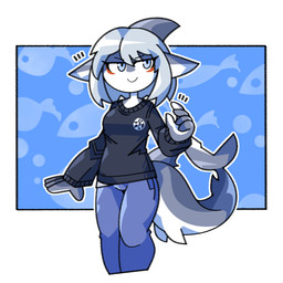 5_fingers anthro blue_bottomwear blue_clothing blue_eyes blue_pants bottomwear breasts clothed clothed_anthro clothed_female clothing countershading ear_fins female female_anthro fin fingers front_view hair head_fin non-mammal_breasts pants shirt smile solo tail tail_fin topwear lnb blue_shark_(maybeanomaly) aquatic fish shark 1:1 2025 digital_drawing_(artwork) digital_media_(artwork)