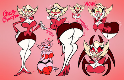 alternate_universe big_breasts big_butt blonde_hair blush blush_stickers boing bottomwear bouncing_sound_effect breasts butt butt_cleavage cleavage clothed clothing clothing_lift colored_nails curvy_figure fangs female fingers footwear fusion gem hair hand_on_cheek heart_symbol high_heels horn hourglass_figure huge_breasts huge_butt jewelry kneeling lips lipstick long_legs long_nails looking_at_viewer looking_back makeup nails necklace not_furry onomatopoeia open_mouth pearl_(gem) pearl_necklace red_eyes shoes skirt skirt_lift small_waist smile solo sound_effects spider_legs teeth text thick_lips thick_thighs toony topwear underwear white_body wide_hips wobble wobbling yellow_eyes sperez hazbin_hotel hellaverse mythology charlie_morningstar katie_killjoy_(hazbin_hotel) demon demon_humanoid humanoid monster mythological_creature digital_media_(artwork) english_text hi_res