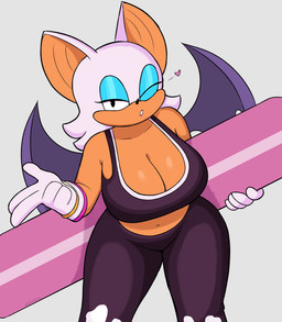 anthro big_breasts blue_eyeshadow bottomwear bra breasts clothing eyelashes eyeshadow female gloves handwear heart_symbol long_eyelashes makeup membrane_(anatomy) membranous_wings midriff navel one_eye_closed pants solo sports_bra tan_body underwear wings wink sketchfins sega sonic_the_hedgehog_(series) rouge_the_bat bat mammal 2025 absurd_res hi_res