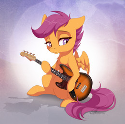 bass_guitar feathered_wings feathers female feral guitar hair musical_instrument plucked_string_instrument purple_eyes purple_hair solo string_instrument text wings dvixie friendship_is_magic hasbro my_little_pony mythology scootaloo_(mlp) equid equine mammal mythological_creature mythological_equine pegasus 2018 digital_media_(artwork) signature url