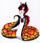 anthro apode areola breasts female hair legless navel nipples red_hair serpentine simple_background smile solo split_form white_background tierafoxglove canid canine draconcopode hybrid lamia mammal reptile scalie snake 2018 hi_res