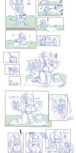 anthro breast_play breast_suck breasts crossgender exclamation_point female interrobang musical_note musical_symbol nipple_fetish nipple_play nipple_suck nipples question_mark sucking symbol missphase sega sonic_the_hedgehog_(series) sonic_the_hedgehog arthropod bee buzzbomber eulipotyphlan hedgehog hymenopteran insect mammal comic hi_res