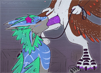 4_ears animated_gif anthro blush bodily_fluids box collar container deep_throat duo feathers fellatio female flower glistening glistening_hair glistening_wings hair heart_symbol leash leash_pull male male/female multi_ear neck_bulge nose_bump oral oral_penetration pawpads paws penetration penile plant sex tongue wet wings shadarrius melynn avali animated short_playtime