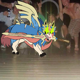 ambiguous_gender black_claws blue_body blue_fur claws fur glistening glistening_eyes green_eyes group melee_weapon sword weapon lasanapink nintendo pokemon crowned_sword_zacian generation_8_pokemon legendary_pokemon pokemon_(species) zacian 1:1 absurd_res hi_res meme