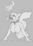 2022 ahegao all_fours anthro big_breasts blush bodily_fluids bread_loaf breasts canid canine canis collar eyes_closed fangs female gender_transformation hanging_breasts hi_res in_heat looking_pleasured maku_(maku450) mammal monochrome mtf_transformation nipples open_mouth raised_tail solo species_transformation sweat tail teeth transformation watsup wolf