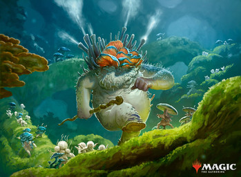 4_fingers detailed_background fingers fungus grass holding_object holding_staff male moss not_furry outside plant solo staff walking borja_pindado hasbro magic:_the_gathering wizards_of_the_coast slimefoot elemental_creature elemental_humanoid fungi_fauna fungi_humanoid humanoid hi_res official_art