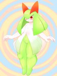 3:4 big_butt blush bottomless butt clothed clothing female flat_chested generation_3_pokemon genitals hi_res huge_butt humanoid kirlia nintendo not_furry omenyanozero plump_labia pokemon pokemon_(species) pussy red_eyes smile solo thick_thighs wide_hips