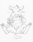 after_transformation belly cake clothed clothing dessert eating fingers food fur holding_fork holding_object holding_plate hooved_fingers hooves male semi-anthro solo species_transformation torn_clothing transformation transformation_through_food tusks cervelet werenimal calvin_(werenimal) mammal suid suine sus_(pig) wild_boar absurd_res hi_res monochrome