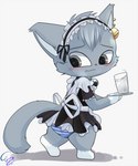 anthro blush clothed clothing fur grey_body grey_fur maid_uniform male solo uniform clyndemoon jewelpet sanrio sega sega_fave dian_(jewelpet) domestic_cat felid feline felis mammal hi_res