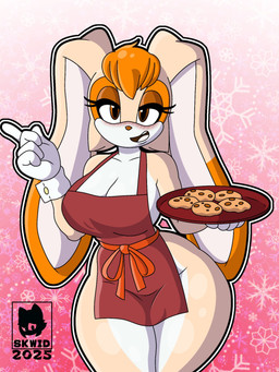 anthro apron apron_only bedroom_eyes big_breasts blush breasts clothing cookie female food fur hair half-closed_eyes holding_tray looking_at_viewer mature_anthro mature_female mostly_nude narrowed_eyes open_mouth seductive smile solo standing tray skwid sega sonic_the_hedgehog_(series) vanilla_the_rabbit lagomorph leporid mammal rabbit 3:4 digital_media_(artwork) hi_res textless