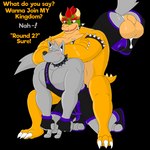 1:1 alpha_channel anal anal_penetration anthro balls bodily_fluids bowser canid canine canis claws clothed clothing collar conditional_dnp crossed_arms cum cum_inside duo fur genital_fluids genitals hair koopa male male/male male_penetrated male_penetrating male_penetrating_male mammal mario_bros muscular nintendo notkastar overalls penetration scalie sex signature smile spikes text wolf zatch_(notkastar)