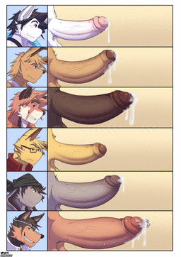 anthro balls blush bodily_fluids chart dripping erection foreskin frenum_ladder frenum_piercing genital_fluids genital_piercing genitals group humanoid_genitalia humanoid_penis ladder_piercing leaking_precum male penis penis_chart penis_piercing penis_size_difference piercing precum precum_drip prince_albert_piercing shirokoi penis_lineup repeat_(visual_novel) euca_(repeat) hershel_(repeat) owen_(repeat) phillip_(repeat) samuel_(repeat) sissel_(repeat) ailurid canid canine domestic_cat felid feline felis lagomorph leporid mammal rabbit red_panda absurd_res hi_res