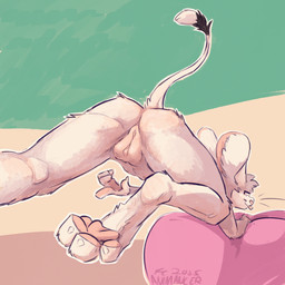 albino anthro belly_nipples bent_over blep breasts butt clitoris female fur genitals nude pink_eyes plump_labia rear_view simple_background small_breasts solo tongue tongue_out vulva white_body white_fur animancer luck_(animancer) dipodid jerboa mammal rodent 2025 hi_res