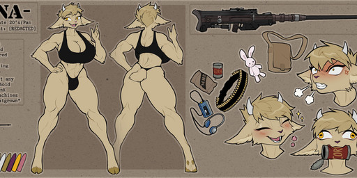 abs ammo_belt angry anthro biceps big_breasts blush bra breasts bulge chart clothed clothing cross-popping_vein electronics eyelashes eyes_closed fluffy fluffy_ears fluffy_tail food fur gun gynomorph hair hands_on_hips hands_on_own_hips headphones height_chart hooves horn intersex mre muscular muscular_anthro muscular_gynomorph muscular_intersex muscular_thighs open_mouth partially_clothed plushie pouch_(clothing) pupils ranged_weapon rifle short_hair short_horn simple_background size_difference small_horn smile solo sparkles sports_bra square_pupils tail tall tan_body tan_fur tan_hair teeth text tin_can tongue underwear weapon yellow_eyes gyuunori walkman hanna_(wendigoinabox) alpine_goat bovid caprine domestic_goat goat mammal absurd_res english_text expression_sheet hi_res model_sheet
