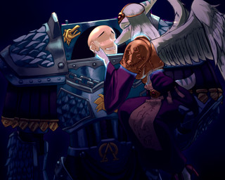 abstract_background alpha_legion anthro armor bald bone_frill clothing cosplay crossover_cosplay dress duo eyelashes eyes_closed feathered_wings feathers female female_on_human footwear frill_(anatomy) grey_body grey_hair grey_scales hair high_heels human_on_anthro interspecies kissing_cheek light-skinned_male light_body light_skin long_hair male male/female male_on_anthro scales shoes short_tail space_marine tail wings chervyarts cavemanon_studios goodbye_volcano_high ko_op_(game_developer) snoot_game warhammer_(franchise) warhammer_40000 alpharius_omegon anon_(snoot_game) fang_(gvh) human mammal prehistoric_species pterosaur reptile scalie 2025 5:4 crossover digital_drawing_(artwork) digital_media_(artwork) hi_res