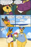 anthro beach belly belly_squish big_belly blue_sky breasts clothing dialogue duo electronics female one-piece_swimsuit outside overweight overweight_anthro overweight_female phone sky squish swimwear text thick_thighs two-piece_swimsuit wide_hips yellow_body thatoneaceguy nintendo pokemon ampharos generation_2_pokemon pokemon_(species) 2024 comic english_text hi_res sibling_(lore) sister_(lore) sisters_(lore)