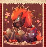 ambiguous_gender anthro claws duo feral sitting torute nintendo pokemon canid canine generation_5_pokemon mammal pokemon_(species) zoroark zorua