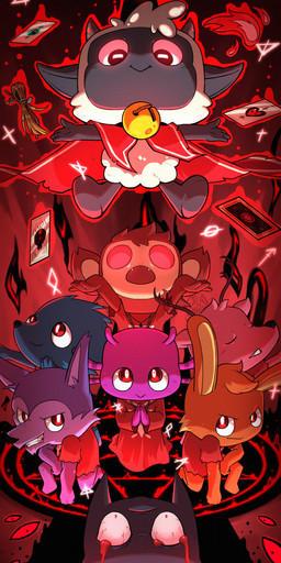 all_fours ambiguous_gender anthro blood bodily_fluids card eyes_closed fangs fur group half-closed_eyes happy inverted_pentagram kneeling male narrowed_eyes occult_symbol open_mouth pentagram praying serious smug symbol tears teeth white_body white_fur white_wool wool_(fur) microbihon cult_of_the_lamb massive_monster_(studio) lamb_(cult_of_the_lamb) narinder red_crown_(cult_of_the_lamb) bovid canid canine canis caprine deer domestic_cat felid feline felis haplorhine lagomorph leporid mammal monkey primate rabbit sheep wolf 2023 absurd_res hi_res